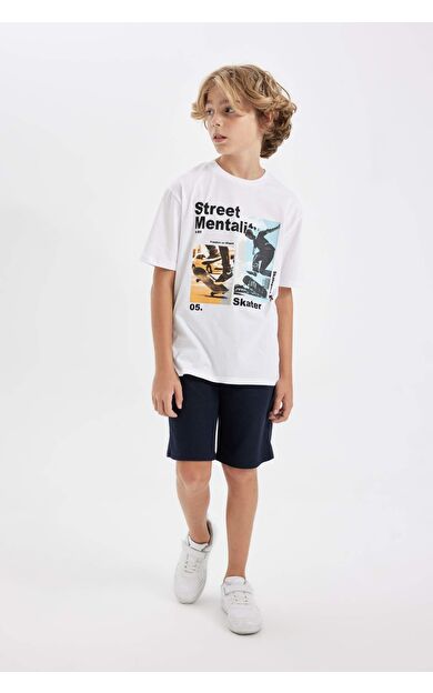 DeFactoFit Erkek Çocuk Baskılı Kısa Kollu Tişört Şort 2'li Takım D3929A824HSWT34