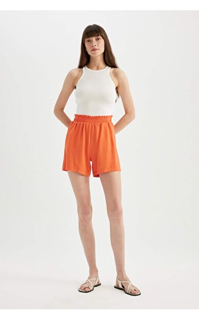 DeFactoFit Relax Fit Paperbag Bel Geniş Paça Keten Karışımlı Şort D3944AX24SMOG168