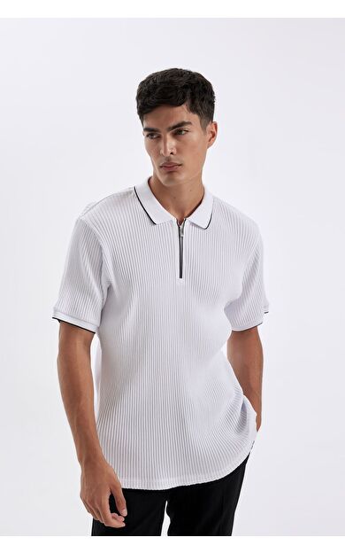 DeFacto DeFactoFit Slim Fit Fermuarlı Kısa Kollu Polo Tişört D3948AX24SMWT34