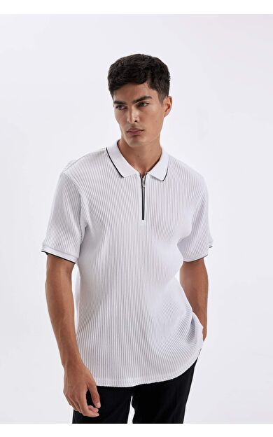 DeFactoFit Slim Fit Fermuarlı Kısa Kollu Polo Tişört D3948AX24SMWT34