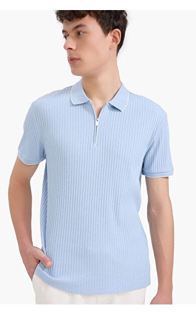DeFacto Slim Fit Dar Kesim Polo Yaka Kısa Kollu Fitilli Kaşkorse Polo Tişört