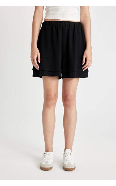 DeFactoFit Regular Fit Normal Bel Kısa Paça Keten Karışımlı Şort D3989AX24HSBK81