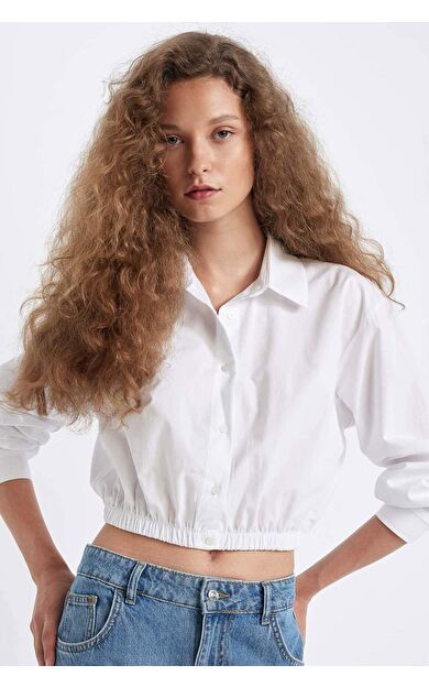 DeFacto Oversize Fit Gömlek Yaka Poplin Uzun Kollu Gömlek D4006AX24AUWT34
