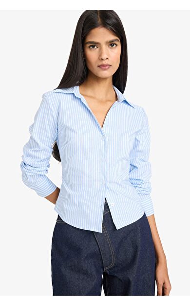 Fitted Gömlek Yaka Bengalin Uzun Kollu Gömlek