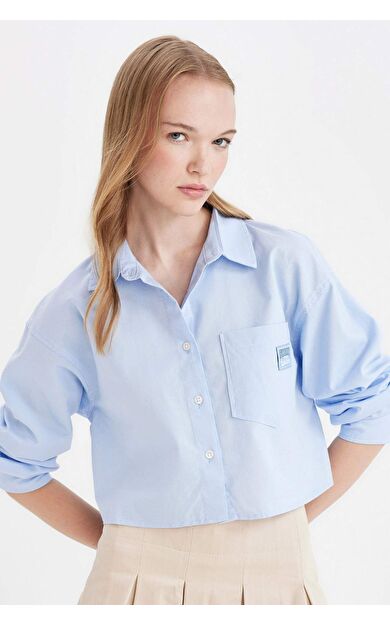 DeFacto Coool Oversize Fit Gömlek Yaka Oxford Uzun Kollu Gömlek