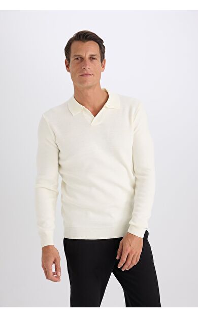 DeFacto Standart Fit Normal Kesim Polo Yaka Triko Kazak D4046AX24WNER139