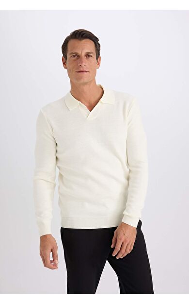 DeFacto Standart Fit Normal Kesim Polo Yaka Triko Kazak D4046AX24WNER139