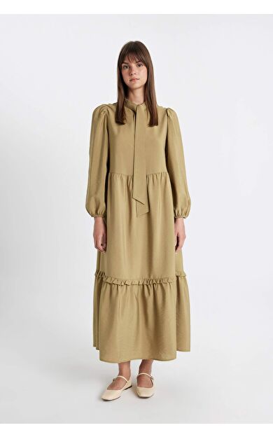 DeFacto Fiyonk Yaka Uzun Kollu Maxi Elbise