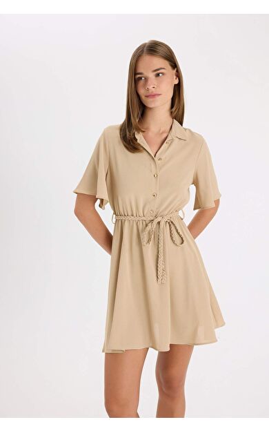 Gömlek Yaka Kısa Kollu Mini Elbise
