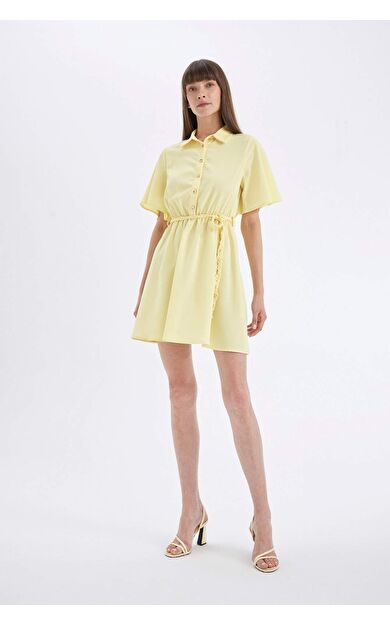 Gömlek Yaka Kısa Kollu Mini Elbise