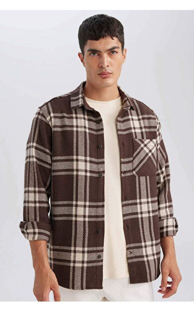 DeFacto Regular Fit Polo Yaka Kareli Uzun Kollu Gömlek D4132AX24WNBN192