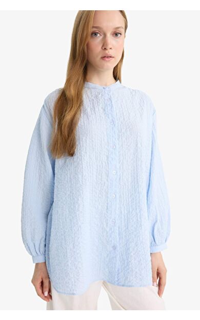 DeFacto Relax Fit Bisiklet Yaka Gofre Dokulu Uzun Kollu Tunik