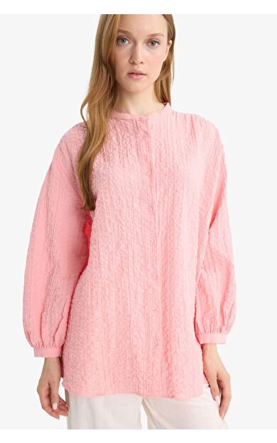 DeFacto Relax Fit Bisiklet Yaka Gofre Dokulu Uzun Kollu Tunik