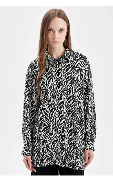DeFacto Relax Fit Zebra Desenli Uzun Kollu Gömlek Tunik