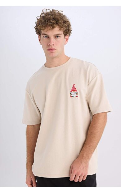 DeFacto Boxy Fit Bisiklet Yaka Baskılı Kısa Kollu Tişört D4156AX24WNBG700