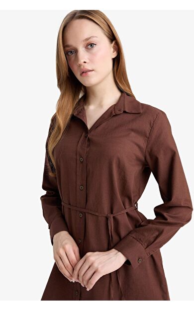 DeFacto Regular Fit Poplin Bağlamalı Uzun Kollu Gömlek Tunik