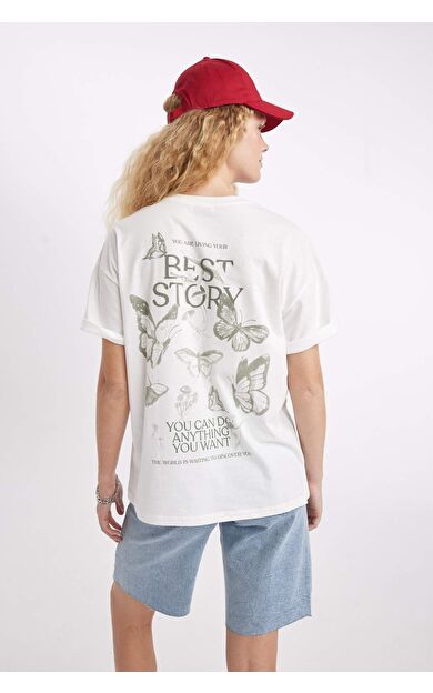 DeFacto Oversize Fit Bisiklet Yaka Baskılı Kısa Kollu Tişört