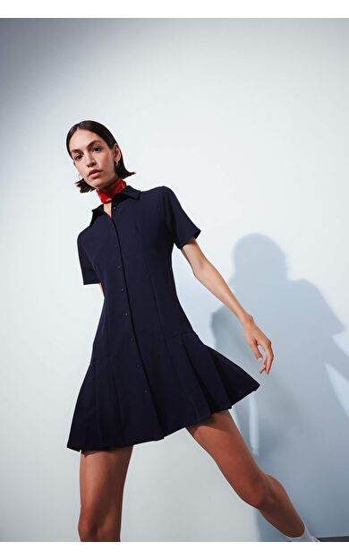 Gömlek Yaka Kısa Kollu Mini Elbise