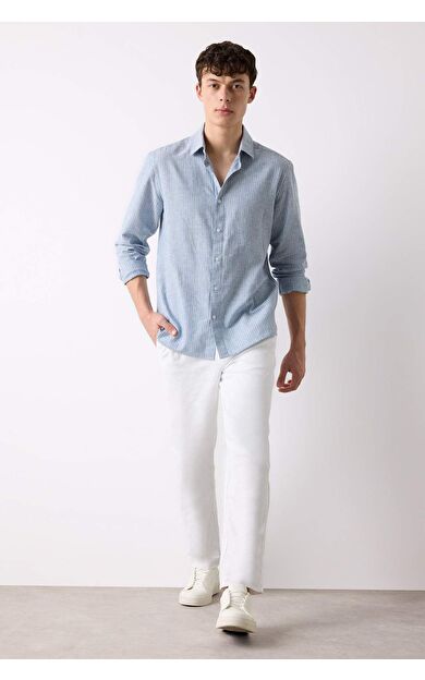 DeFacto Relax Fit Rahat Kesim Düz Paça Pamuklu Yazlık Kumaş Beyaz Pantolon