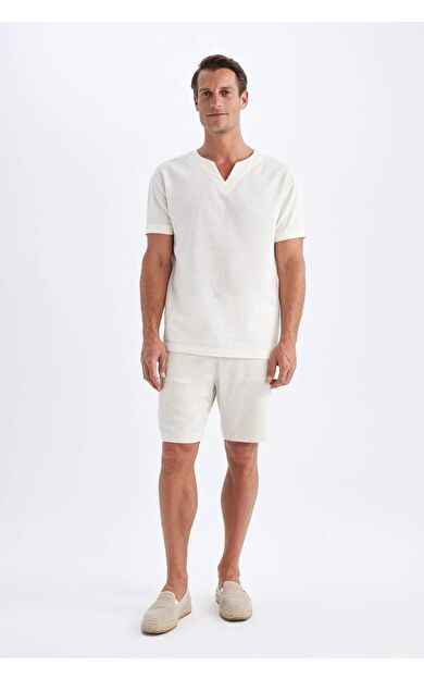 DeFactoFit Düz Paça Keten Karışımlı Şort