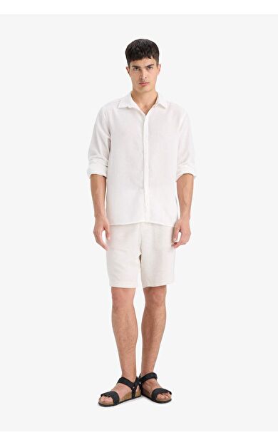 DeFacto Regular Fit Düz Paça Keten Karışımlı Bermuda