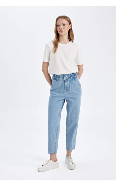 DeFacto Paperbag Yüksek Bel Kısa Paça Jean Yıkamalı Pantolon