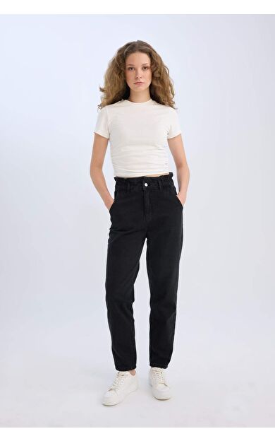 DeFacto Paperbag Beli Lastikli Kısa Paça Bilek Boy Jean Pantolon D4309AX25SPNM40