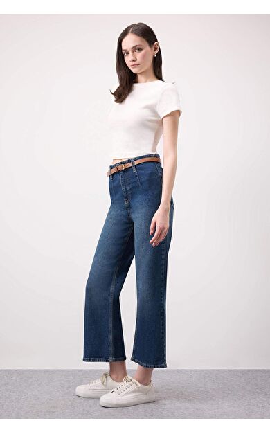 DeFacto Culotte Yüksek Bel Bilek Boy Jean Yıkamalı Pantolon