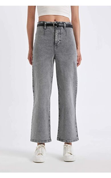 Culotte Yüksek Bel Crop Jean Yıkamalı Pantolon