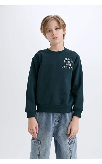 DeFacto Erkek Çocuk Bisiklet Yaka Baskılı Sweatshirt D4344A824WNGN465