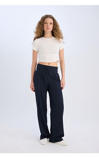 DeFacto Wide Leg Pantolon Normal Bel Geniş Bol Paça Cepli Standart Boy