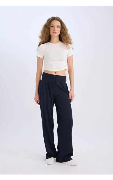 DeFacto Wide Leg Pantolon Normal Bel Geniş Bol Paça Cepli Standart Boy