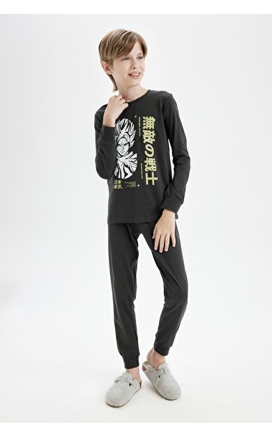 DeFacto Erkek Çocuk Regular Fit Baskılı Uzun Kollu Pijama Takımı