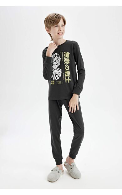 DeFacto Erkek Çocuk Regular Fit Baskılı Uzun Kollu Pijama Takımı