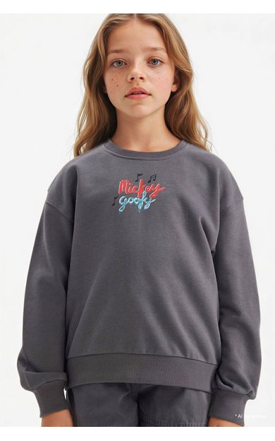 DeFacto Kız Çocuk Disney Mickey Mouse &Friends Oversize Geniş Kalıp Kapüşonlu Sırt Baskılı Sweatshirt