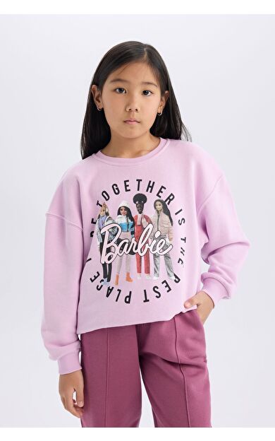 DeFacto Kız Çocuk Barbie Relax Fit Bisiklet Yaka Sweatshirt D4379A824WNPR139