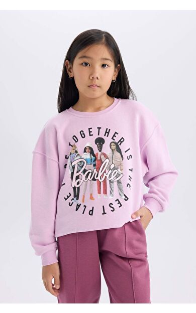 DeFacto Kız Çocuk Barbie Relax Fit Bisiklet Yaka Sweatshirt D4379A824WNPR139