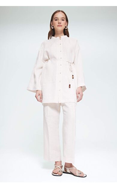 DeFacto %100 Keten Straight Fit Esnek Belli Cepli Pantolon D4388AX25SMER42