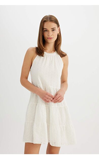 Halter Yaka Vual Kolsuz Midi Elbise