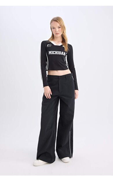 Coool Wide Leg Geniş Bol Paça Cepli Şerit Detaylı Normal Bel Pantolon