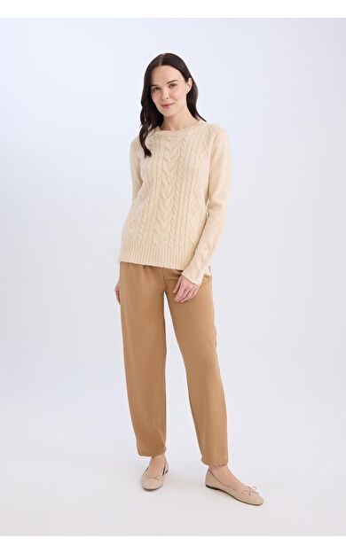 DeFacto Straight Fit Lastikli Bel Piliseli Basic Düz Pantolon