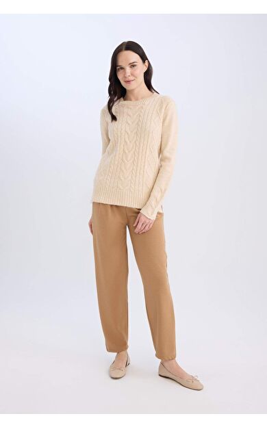 DeFacto Straight Fit Lastikli Bel Piliseli Basic Düz Pantolon