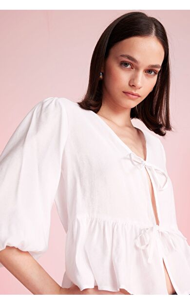 DeFacto DeFactoFit Regular Fit V Yaka Modal Uzun Kollu Bluz