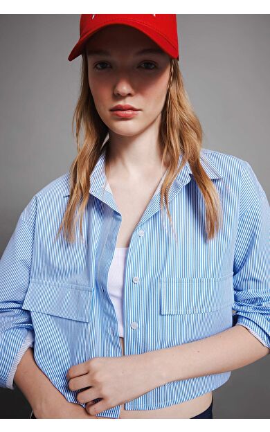 DeFacto DeFactoFit Coool Oversize Fit Çizgili Poplin Uzun Kollu Gömlek