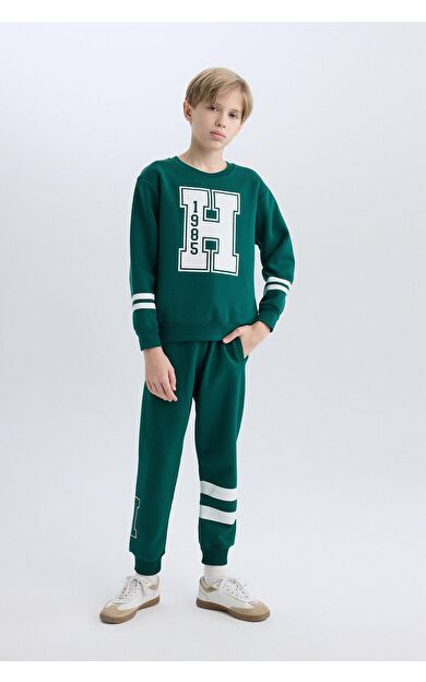 DeFacto Erkek Çocuk Baskılı Beli Lastikli Kalın Sweatshirt Kumaşı Jogger Eşofman Altı