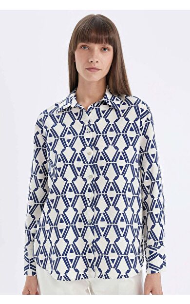 DeFacto DeFactoFit Oversize Fit Desenli Uzun Kollu Gömlek