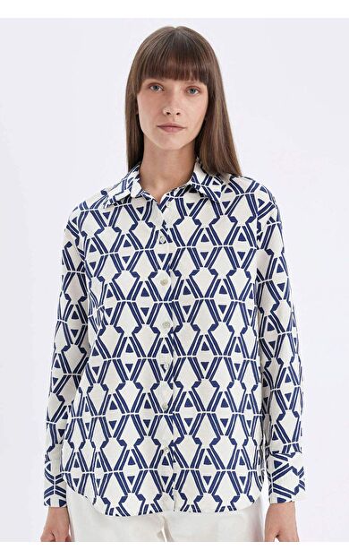 DeFacto DeFactoFit Oversize Fit Desenli Uzun Kollu Gömlek