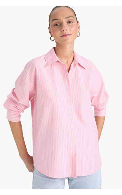DeFacto Oversize Geniş Kalıp Çizgili Oxford Uzun Kollu Gömlek D4512AX25AUPN623