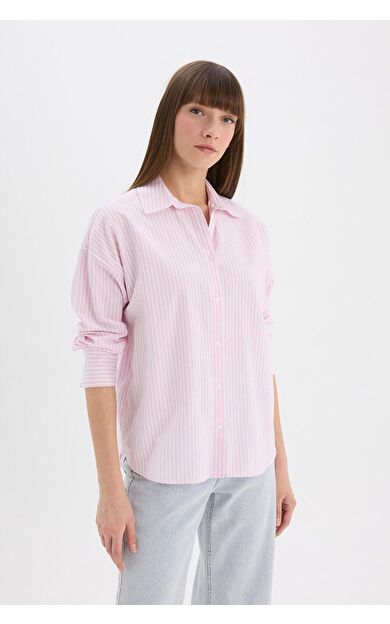 DeFacto Oversize Geniş Kalıp Çizgili Oxford Uzun Kollu Gömlek D4512AX25SPPN440