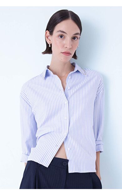 DeFacto Oversize Fit Gömlek Yaka Oxford Uzun Kollu Gömlek D4513AX24AUBE503